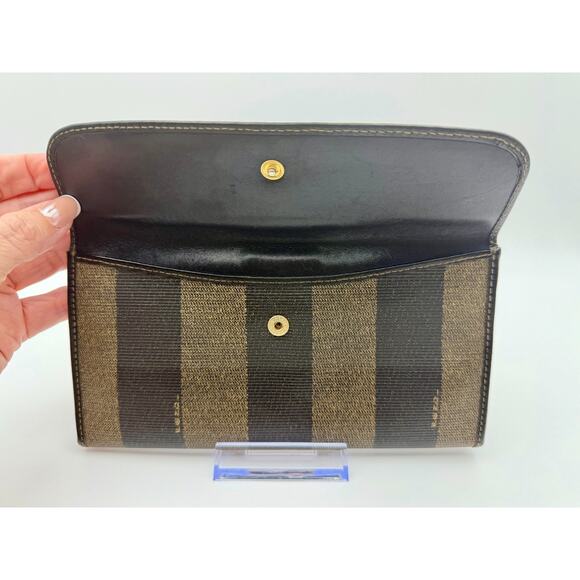 FENDI Pequin Stripe Continental Long Wallet Black Leather Vintage Authentic COA - Picture 4 of 16